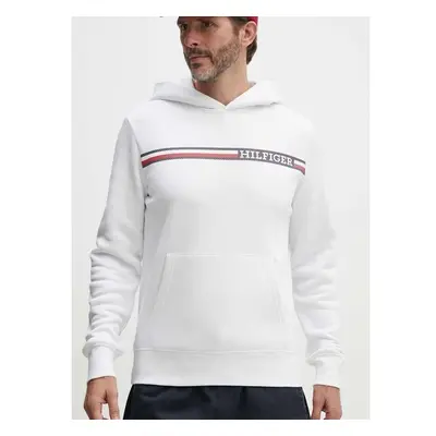 Mikina Tommy Hilfiger pánská, bílá barva, s kapucí, s potiskem, 94389015