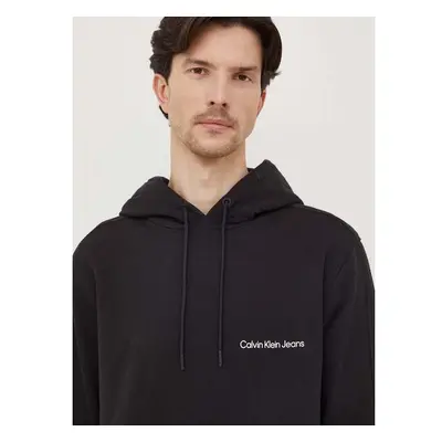 Bavlněná mikina Calvin Klein Jeans pánská, černá barva, s kapucí, 87421926