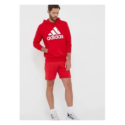 Bavlněná mikina adidas pánská, červená barva, s kapucí, vzorovaná, 82779445