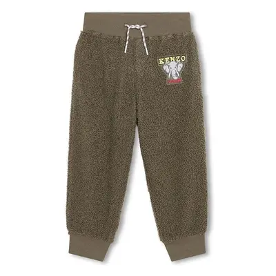 Dětské tepláky Kenzo Kids zelená barva, s aplikací 87924926