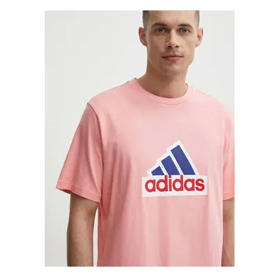 Bavlněné tričko adidas růžová barva, s potiskem, IS8342 91615898