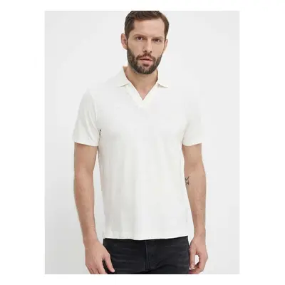 Polo tričko s lněnou směsí Calvin Klein béžová barva, K10K112959 91669341