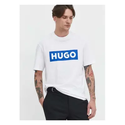 Bavlněné tričko Hugo Blue bílá barva, s potiskem, 50522376 89765138