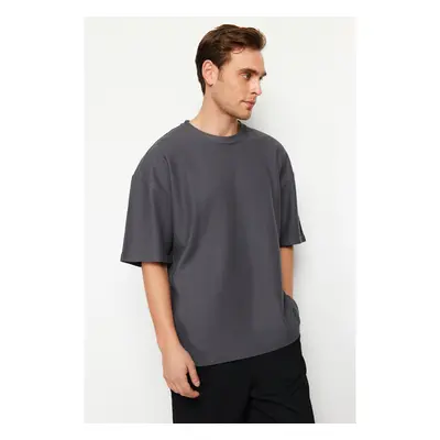 Trendyol Anthracite Oversize 100% Cotton Textured T-Shirt 91289235