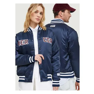 Bomber bunda The Mercer Brand Mercer Varsity tmavomodrá barva, zimní, 89677161