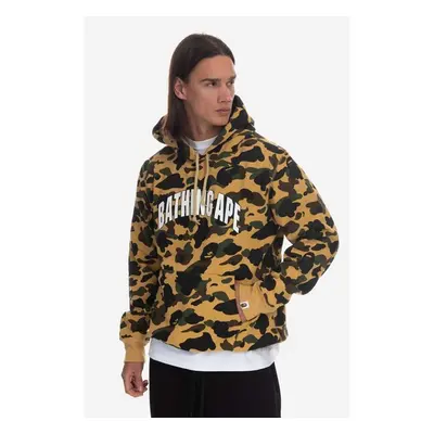 Bavlněná mikina A Bathing Ape pánská, žlutá barva, s kapucí, vzorovaná 84005005