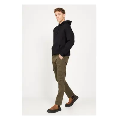 Pánské khaki extra slim fit kalhoty s cargo kapsami z bavlněného 90430637