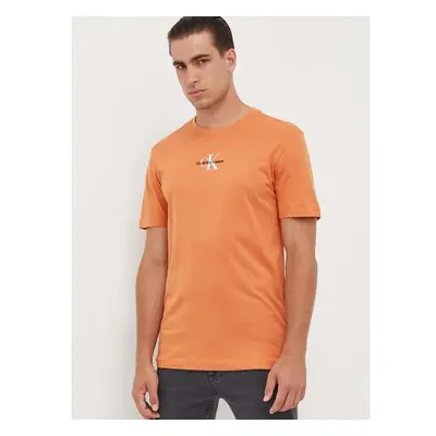 Bavlněné tričko Calvin Klein Jeans oranžová barva, potiskem, 85408516