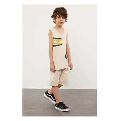 Trendyol Beige Boy Printed Sleeveless T-shirt Shorts Set Cotton 93612739