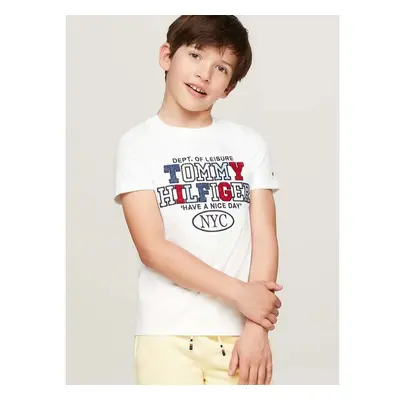 Dětské bavlněné tričko Tommy Hilfiger bílá barva, s aplikací, 95061225