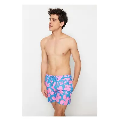 Trendyol Blue Mens Standard Size Floral Print Swimwear Marine Shorts 91353109