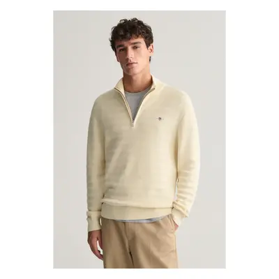 SVETR GANT STRIPE TEXTURED COTTON H-ZIP CREAM 89451310