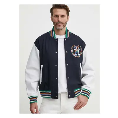 Bomber bunda Tommy Hilfiger tmavomodrá barva, přechodná, oversize, 91845205