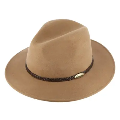 Béžový klobouk fedora plstěný - béžový s koženým pleteným páskem - 88066095