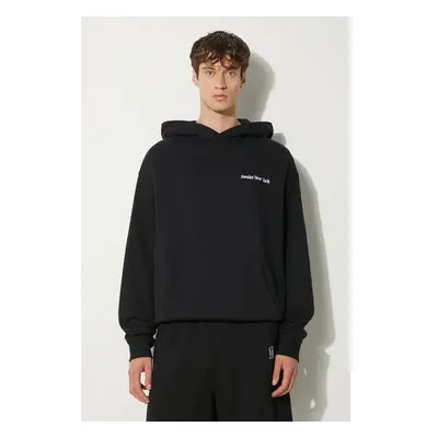 Bavlněná mikina Awake NY Serif Hoodie pánská, černá barva, s kapucí, 94505940