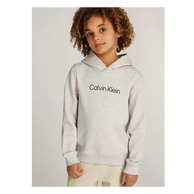 Dětská bavlněná mikina Calvin Klein Jeans šedá barva, s kapucí, s 96045205