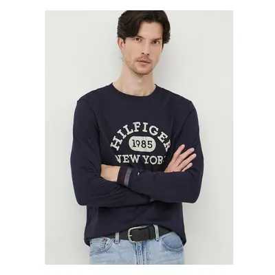 Bavlněné tričko s dlouhým rukávem Tommy Hilfiger tmavomodrá barva, s 85460351