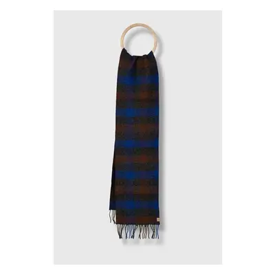 Vlněná šála Woolrich Wool Buffalo Check Scarf tmavomodrá barva, 89169298