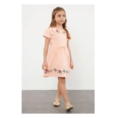 Trendyol Pink Girls Baby Collar Floral Patterned Knitted Dress 93612705