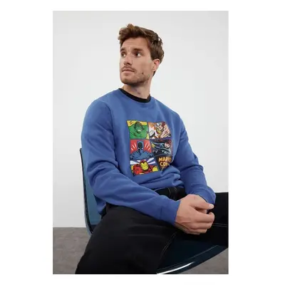 Trendyol Blue Regular Cut Marvel Original Licensed Sweatshirt 95699306