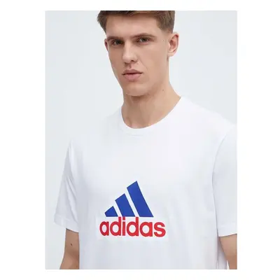 Bavlněné tričko adidas bílá barva, s potiskem, IS3234 91487394