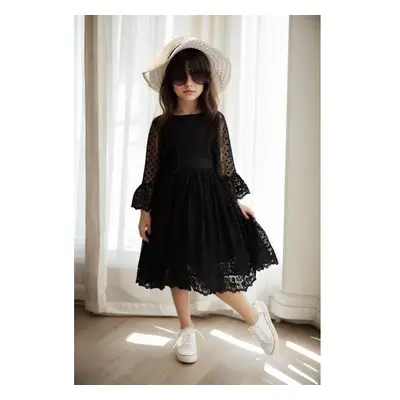 N8712 Dewberry Princess Model Girls Dress with Hat & Lace-BLACK 92408067