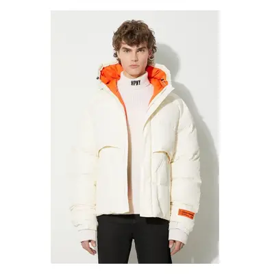 Péřová bunda Heron Preston Hoodie Nylon Puffer pánská, béžová barva, 87665458