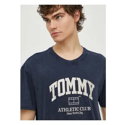 Bavlněné tričko Tommy Jeans tmavomodrá barva, s aplikací, DM0DM18557 91408259