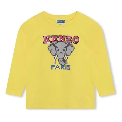 Dětské bavlněné tričko s dlouhým rukávem Kenzo Kids zelená barva, s 87924646