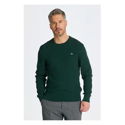 SVETR GANT COTTON TEXTURE C-NECK TARTAN GREEN 84735226