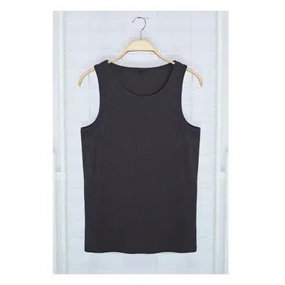 Trendyol Anthracite Slim/Slim Fit Ribbed Basic Sleeveless T-Shirt 95690278