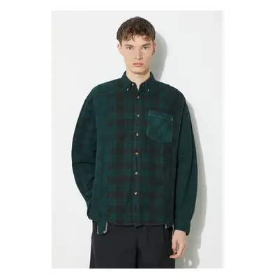 Bavlněná košile Needles Flannel Shirt zelená barva, relaxed, s 91076196