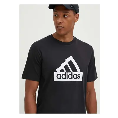 Bavlněné tričko adidas Essentials černá barva, s potiskem, IW2702 95004324