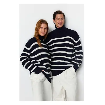 Trendyol Navy Blue Casual Unisex Oversize Fit Wide Pattern Striped 92011460