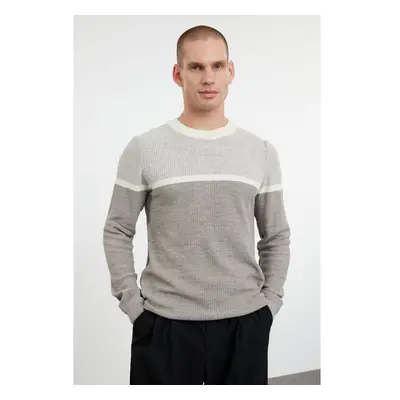 Trendyol Grey Slim Fit Crew Neck Color Block Knitwear Sweater 95847248