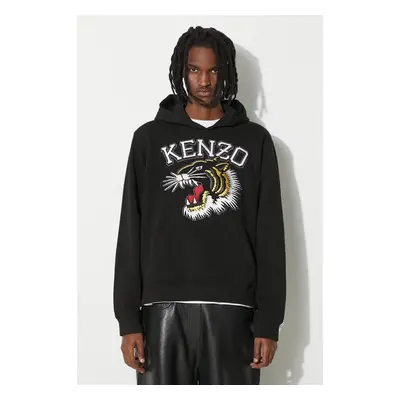 Bavlněná mikina Kenzo Tiger Varsity Slim Hoodie pánská, černá barva, s 91586216