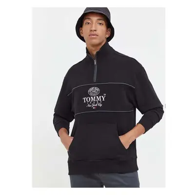 Bavlněná mikina Tommy Jeans pánská, černá barva, s aplikací 85754383