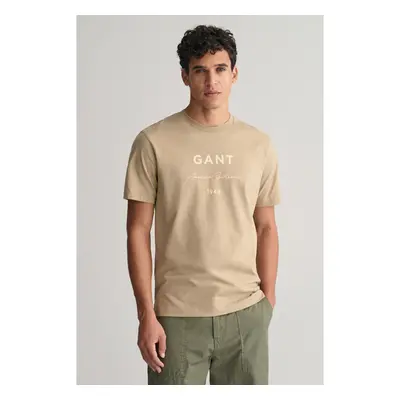 TRIČKO GANT LOGO SCRIPT PRINTED SS T-SHIRT DRIED KHAKI 90826162