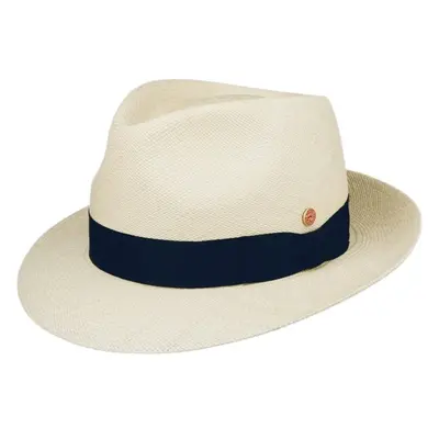 Exkluzívní panamský klobouk Fedora Bogart s modrou (navy) stuhou - 81243239