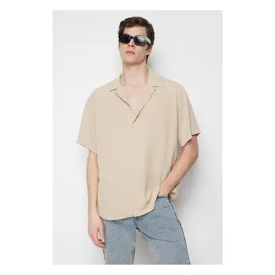 Trendyol Stone Oversize Fit Summer Short Sleeve Linen Look Shirt 91295971