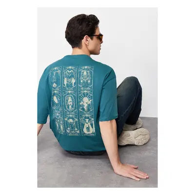 Trendyol Emerald Green Oversize/Wide Cut 100% Tarot Printed T-Shirt 91320640