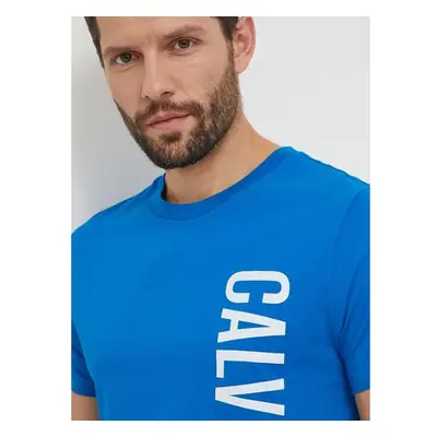 Bavlněné tričko Calvin Klein tyrkysová barva, s potiskem, KM0KM00998 90439413