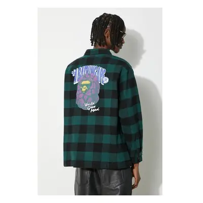 Bavlněná košile A Bathing Ape Block Check Shirt zelená barva, regular, 92094603