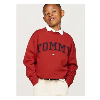 Dětská bavlněná mikina Tommy Hilfiger červená barva, s aplikací, 95061089