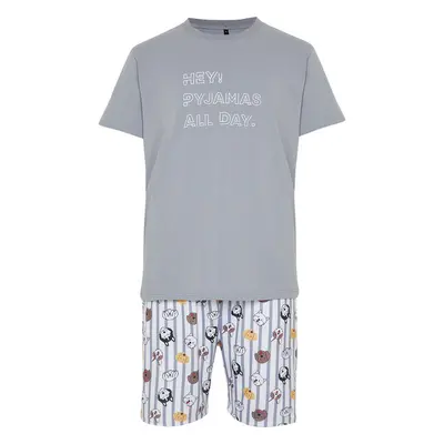 Trendyol Gray Regular Fit Printed Knitted Shorts Pajamas Set 91307824