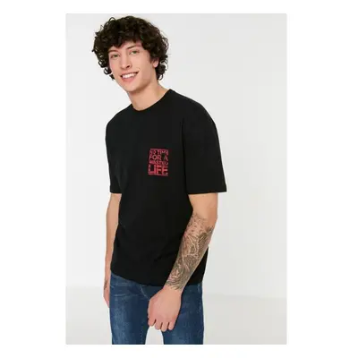 Trendyol Black Oversize/Wide Cut Text Printed 100% Cotton T-Shirt 85082065