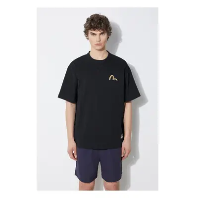 Bavlněné tričko Evisu Seagull Print + Kamon Appliqué Tee černá barva, 92094560