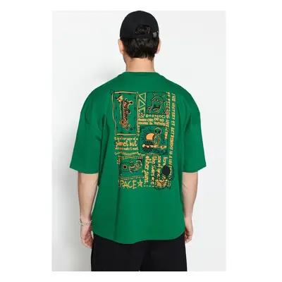 Trendyol Green Oversize/Wide Cut 100% Back Printed Short Sleeve T 77229360