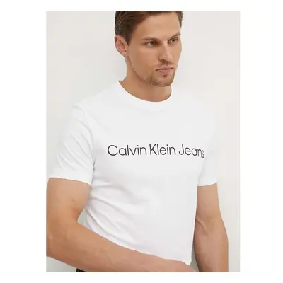 Bavlněné tričko Calvin Klein Jeans bílá barva, s potiskem, J30J322552 94305826