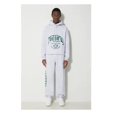 Mikina adidas Originals pánská, šedá barva, s kapucí, s potiskem, 89169314